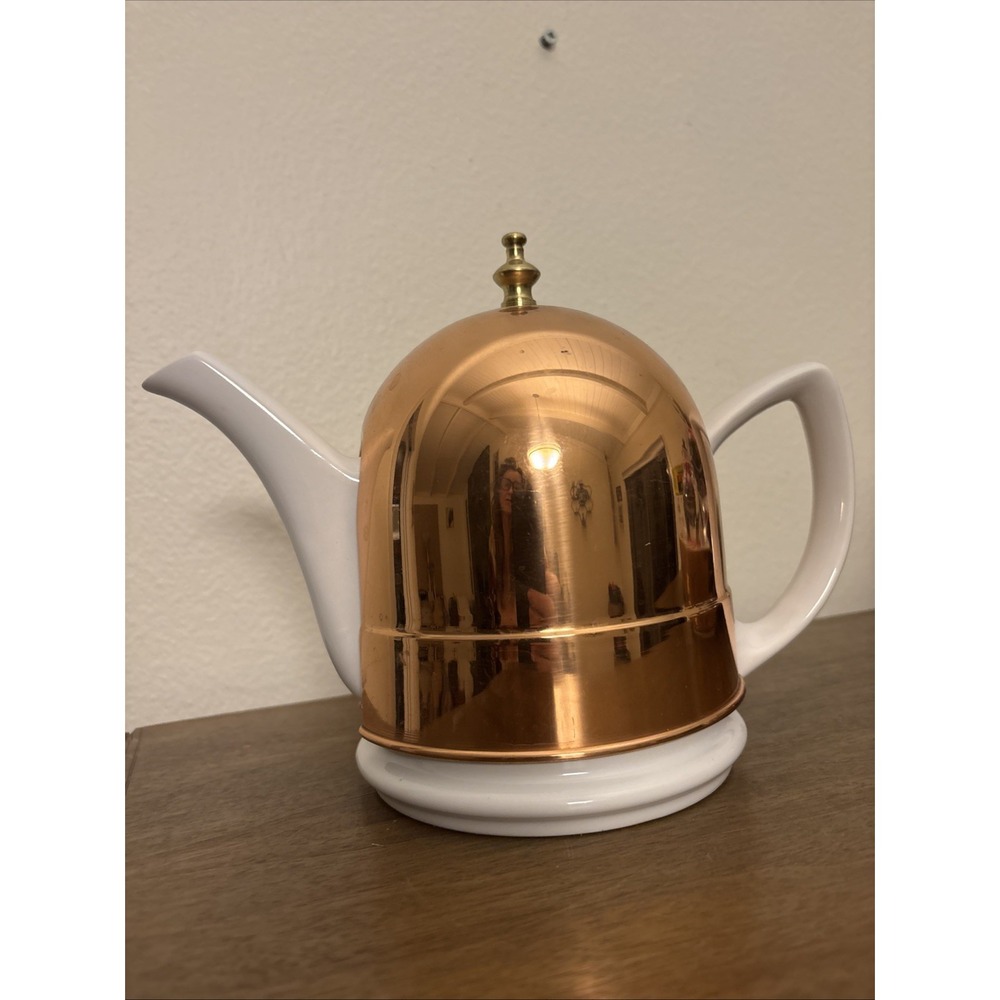 VTG Baker, Hart & Stuart Ceramic Teapot with Solid Copper Teapot Cozy
